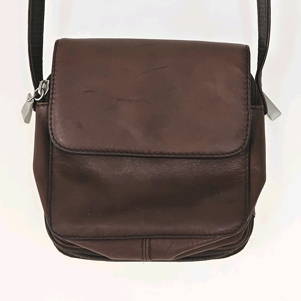 Vintage The Walking Company Brown Soft Weathered Leather Crossbody Wallet Purse